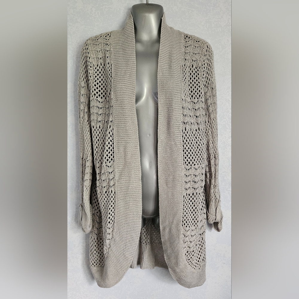 BASIC EDITIONS Womens Open Knit Cardigan Sweater 1X